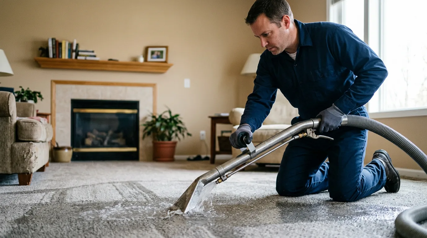 Water damage restoration technician working near Burlington, KS